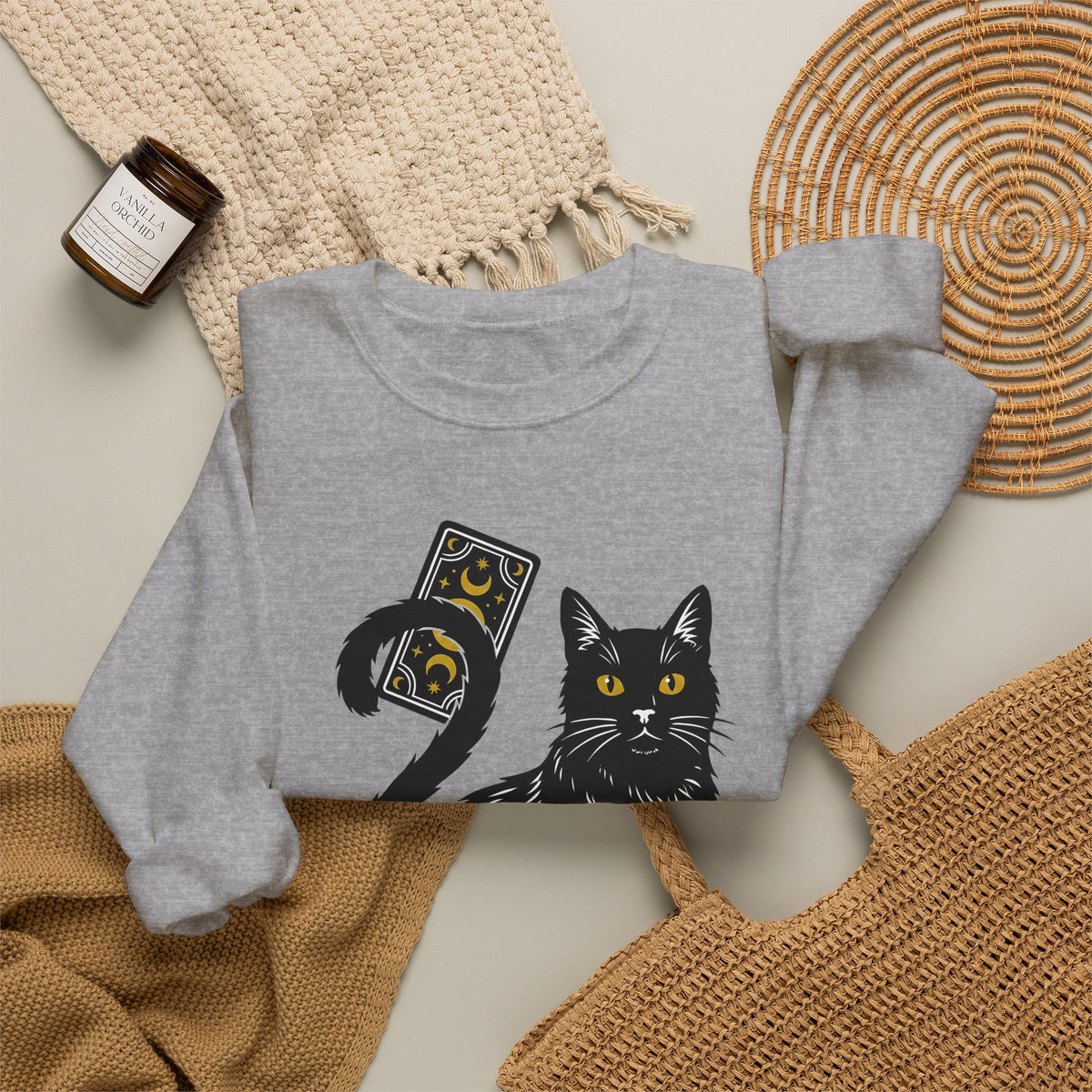 Black Cat Sweatshirt Cat Witchcraft Gift Women Mystical Sweatshirt Cat Sweatshirt Feline Fan Occult Graphic Vintage Tarot Card Sweatshirt