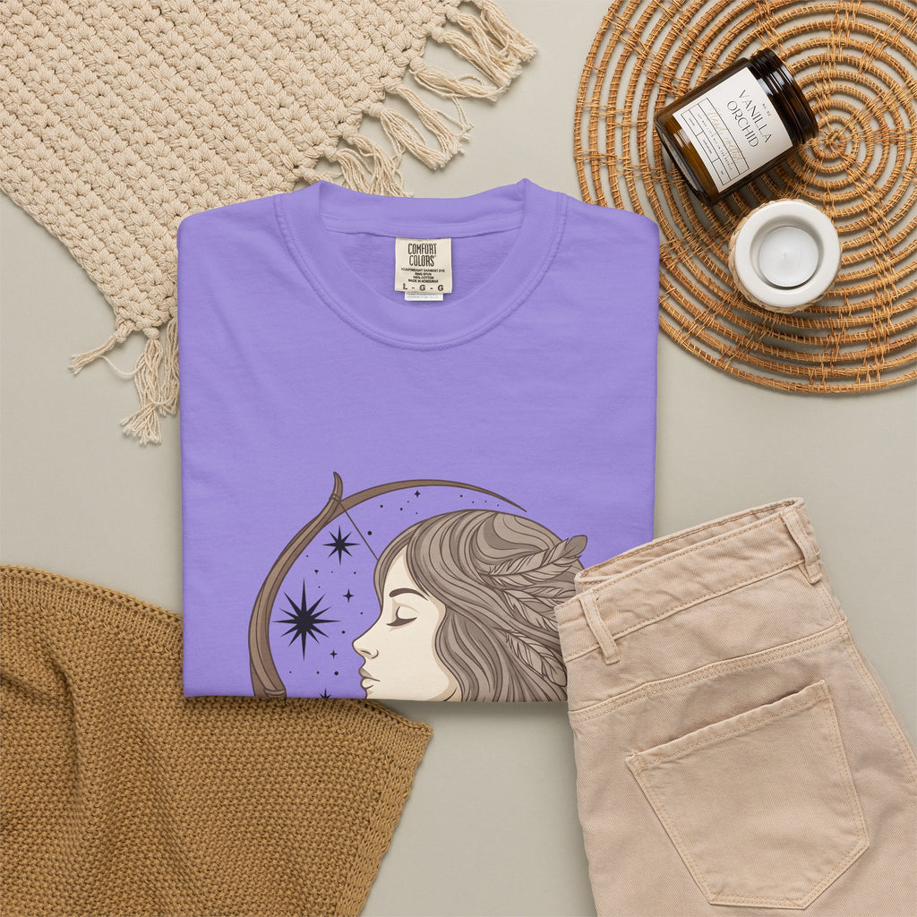 Archery Woman T-Shirt Archery Celestial Gift Women Boho T-Shirt Archer T-Shirt Archery Enthusiast Bohemian T-Shirt Galaxy Graphic Vintage Feathers