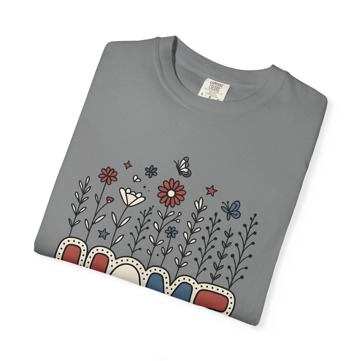 Floral Home Graphic T-Shirt America Patriotic Gift Women Boho T-Shirt Home Decor T-Shirt American Fan Bohemian T-Shirt Star Graphic Retro Butterfly