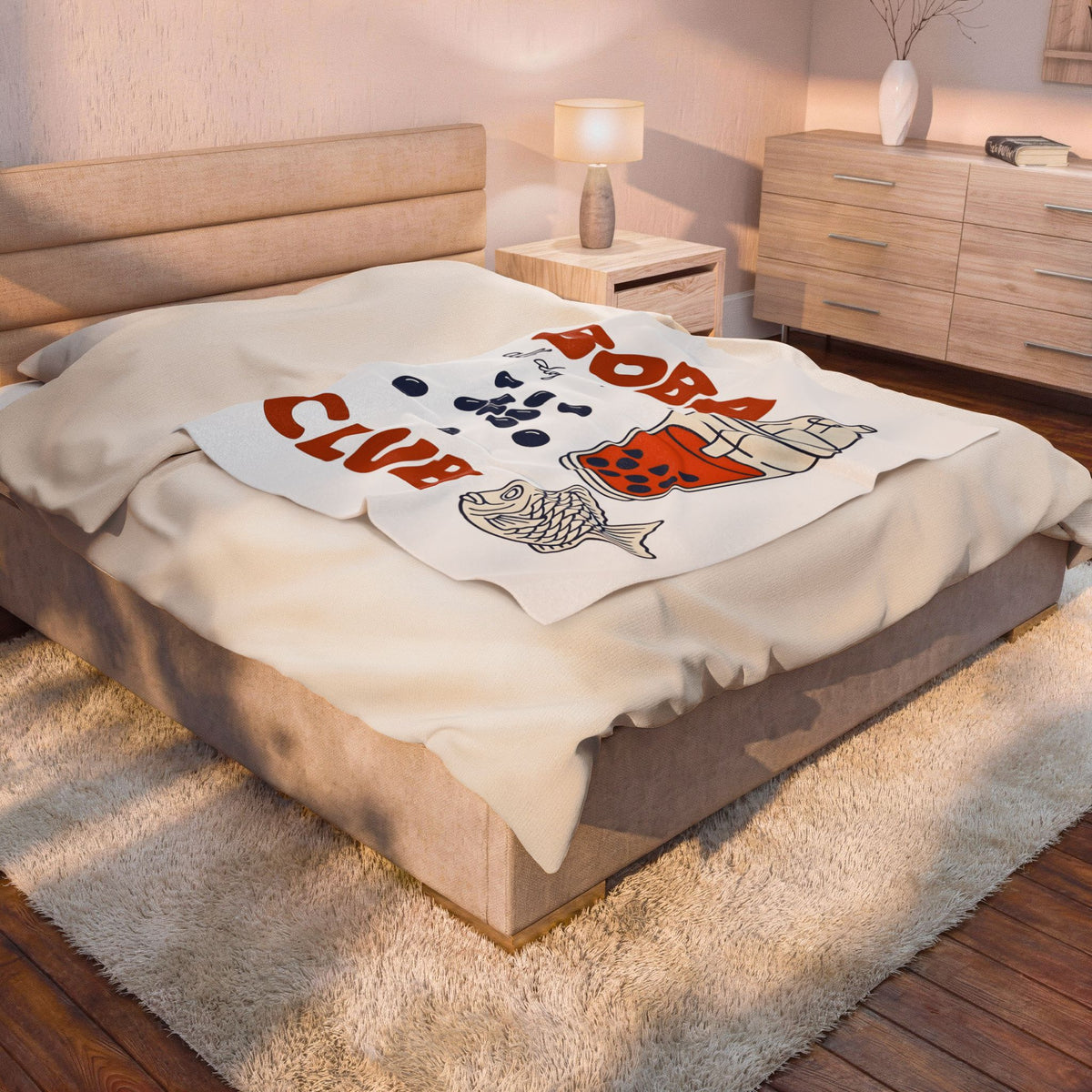 Tapioca Tea Blanket Boba Dessert Gift Women Hand Drawn Blanket Bubble Tea Blanket Boba Fan Hand Drawn Blanket Sweet Graphic Line Art Carp Blanket