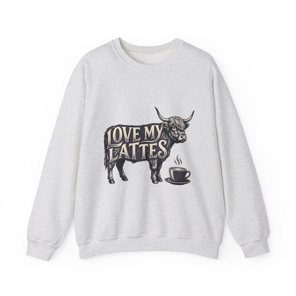 Fuzzy Cattle Sweatshirt Coffee Creatures Gift Women Classic Sweatshirt Cow Sweatshirt Coffee Fan Vintage Sweatshirt Animal Graphic Outline Latte Cup Sweatshirt