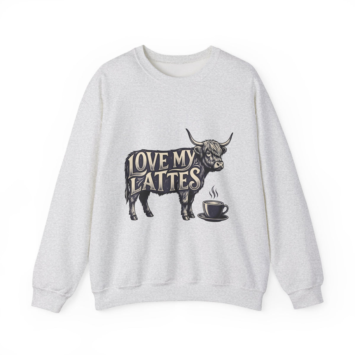 Fuzzy Cattle Sweatshirt Coffee Creatures Gift Women Classic Sweatshirt Cow Sweatshirt Coffee Fan Vintage Sweatshirt Animal Graphic Outline Latte Cup Sweatshirt