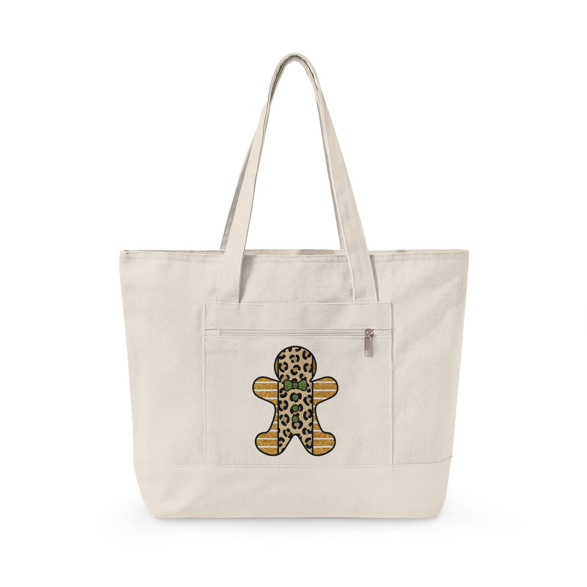 Spotted Gingerbread Animal Xmas Gift Shimmer Gingerbread Man Leopard Fan Glitter Holiday Tote Bag