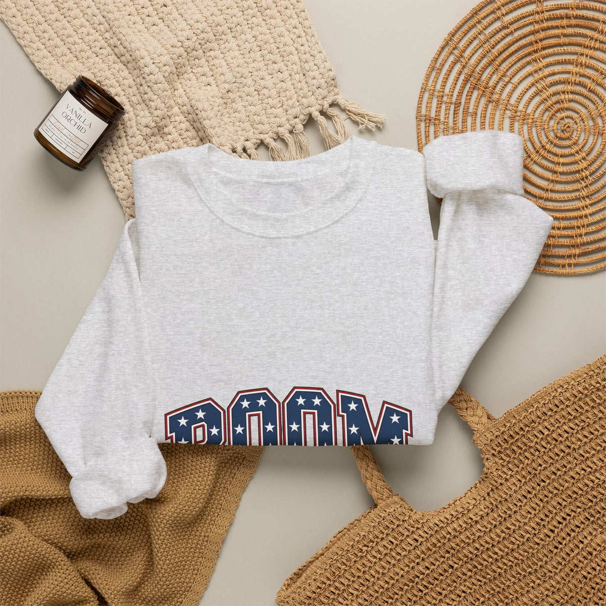 Star Pattern Text Sweatshirt 4th Of July Patriotic Gift Women Bold Sweatshirt Typography Sweatshirt Independence Fan Vintage Sweatshirt American Graphic Retro