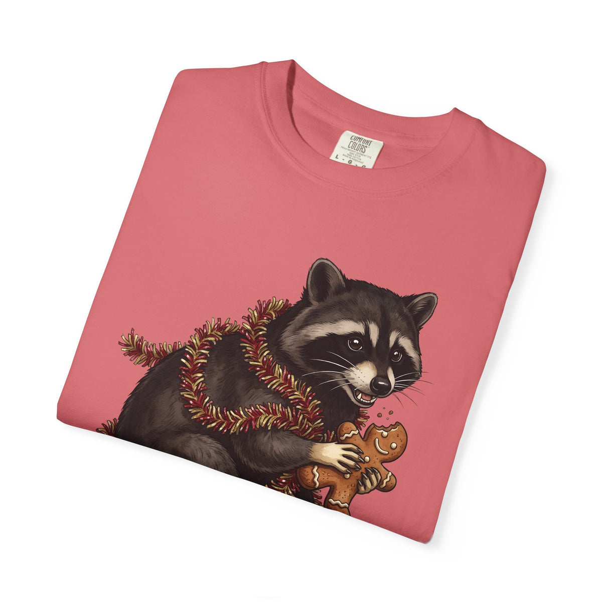 Raccoon Graphic T-Shirt Christmas Animal Gift Women Cute T-Shirt Trash Panda T-Shirt Xmas Fan Wildlife Graphic Illustration Hand Drawn Gingerbread