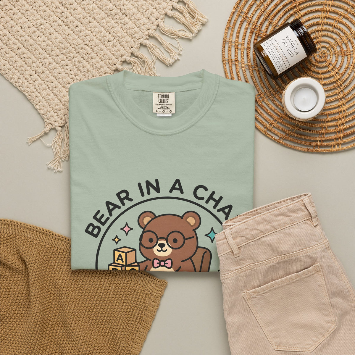 Bear Seat T-Shirt Teachers Education Gift Women Adorable T-Shirt Chair T-Shirt Educator Enthusiast Learning T-Shirt Educational Graphic Comic