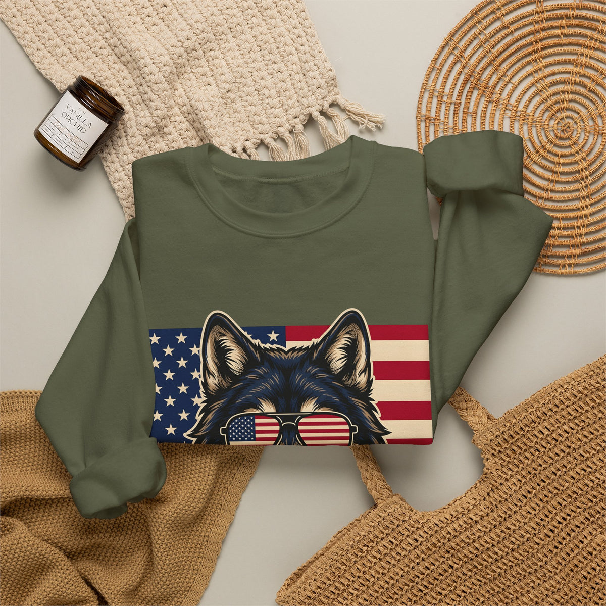 Wolf Shades Sweatshirt America Patriotism Gift Women Classic Sweatshirt Sunglasses Sweatshirt American Enthusiast Retro Sweatshirt Nationalistic Graphic