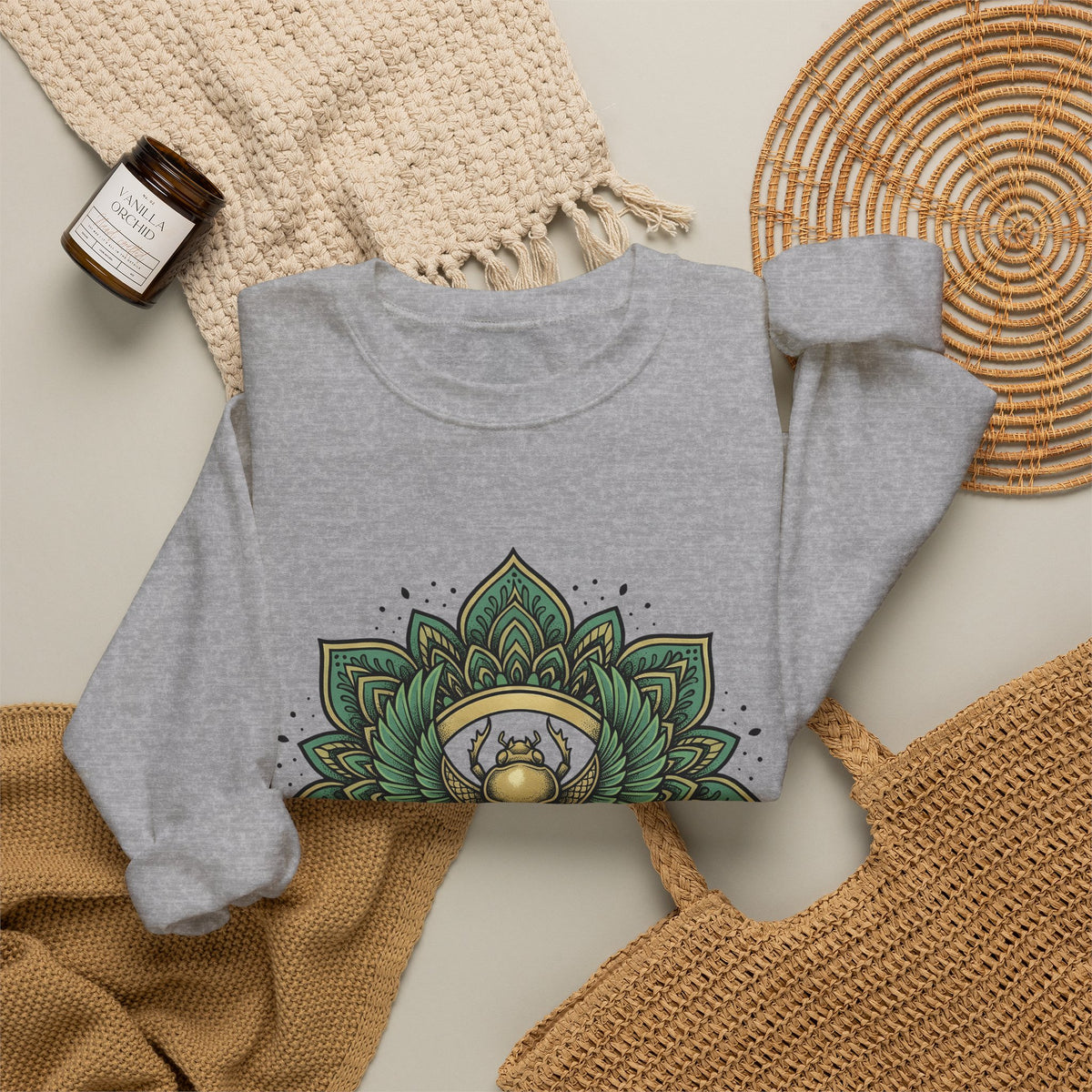 Scarab Mandala Sweatshirt Boho Chic Spiritual Gift Women Bohemian Sweatshirt Mandala Sweatshirt Hippie Enthusiast Tribal Sweatshirt Mystical Graphic Geometric