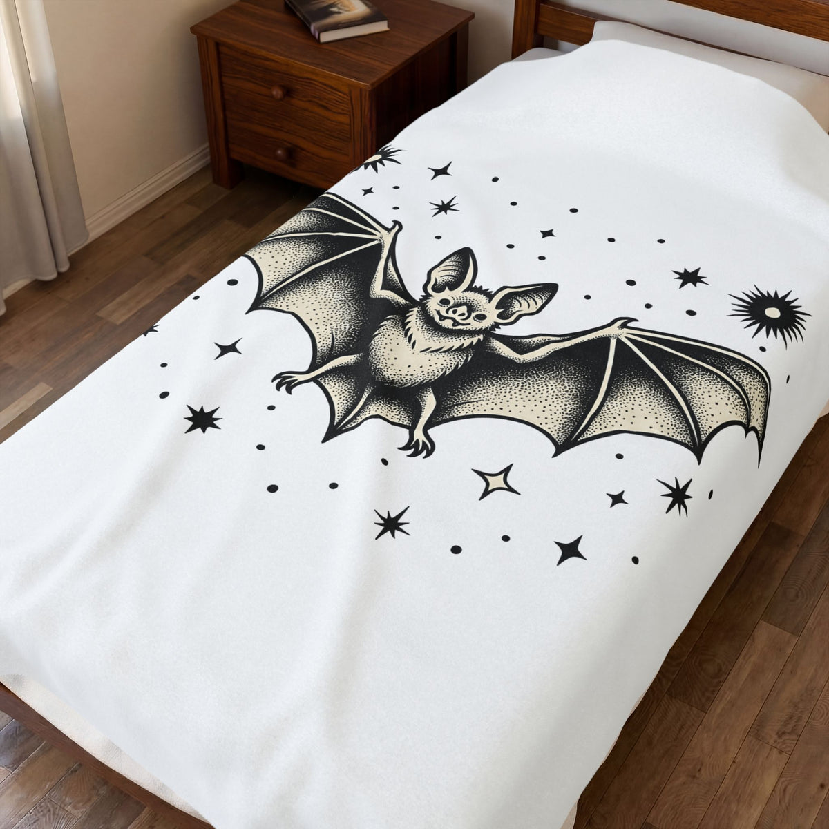 Bat Clipart Blanket Cottagecore Dark Art Gift Women Old School Blanket Flying Bat Blanket Cottage Fan Retro Blanket Gothic Graphic Doodle Twinkle