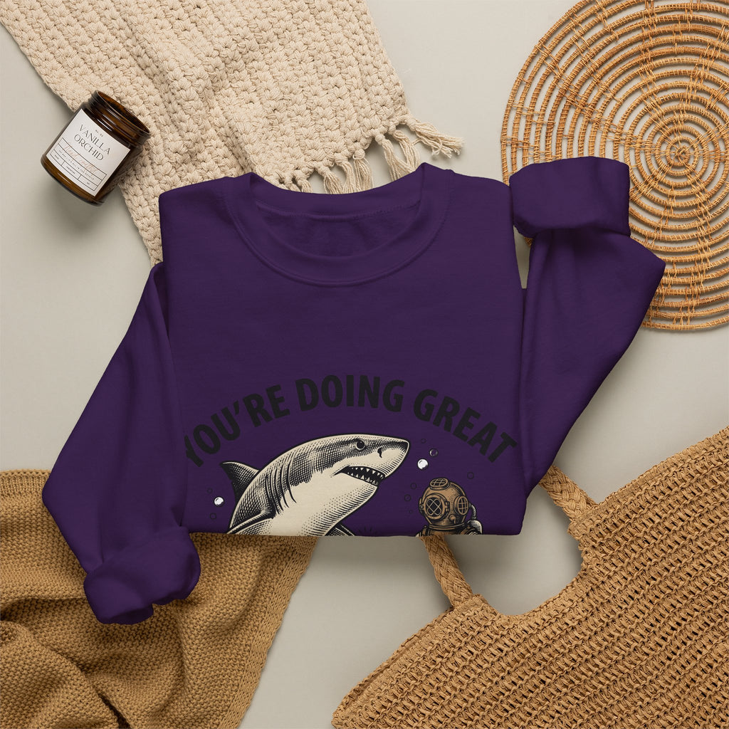 Shark Diver Sweatshirt Funny Water Gift Women Hand Drawn Sweatshirt Scuba Diver Sweatshirt Humor Fan Oceanic Graphic Sweatshirt Line Art Air Bubbles Sweatshirt