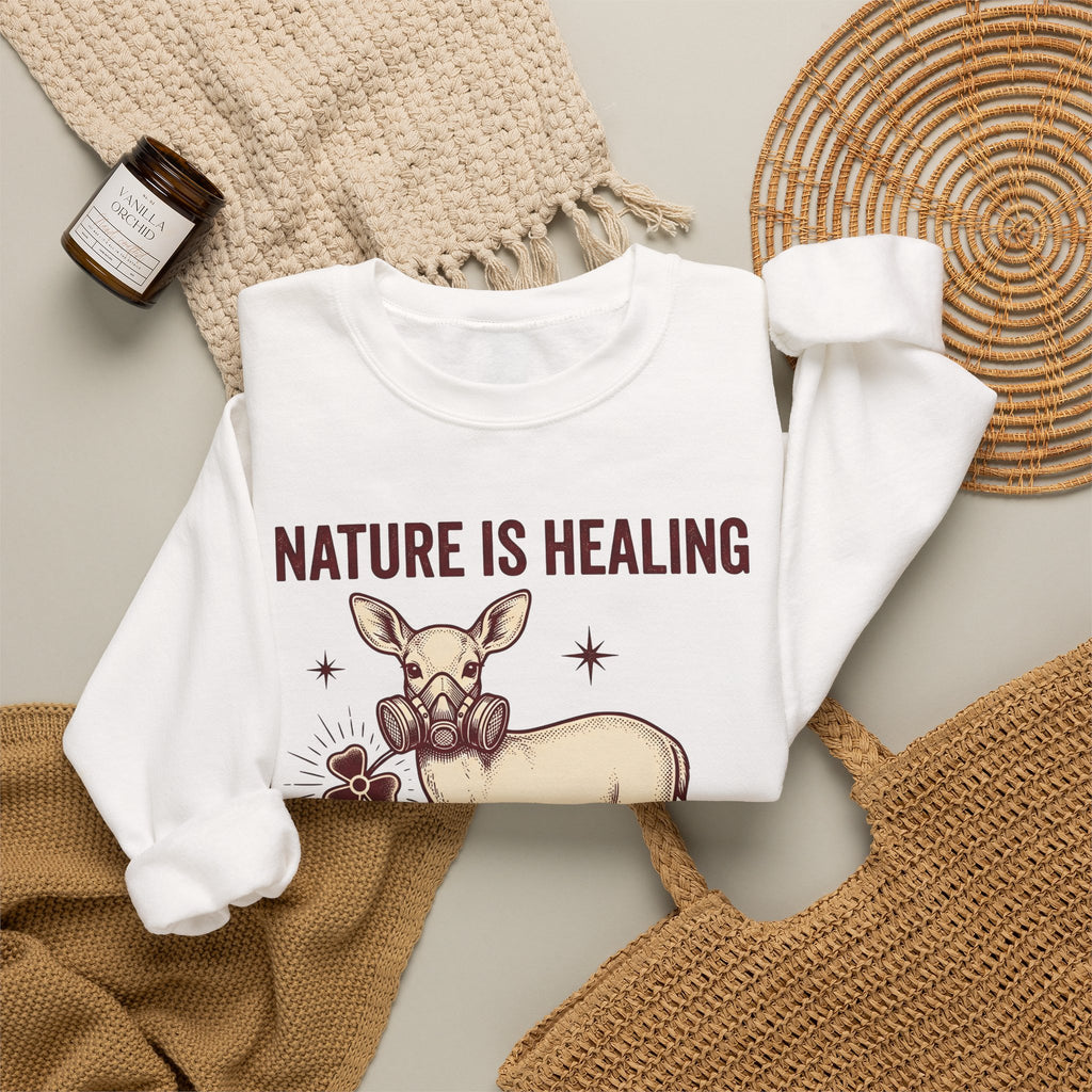 Buck Gas Mask Sweatshirt Nature Fauna Gift Women Antique Sweatshirt Gas Mask Sweatshirt Wildlife Enthusiast Vintage Sweatshirt Animal Graphic Ink Drawing Four