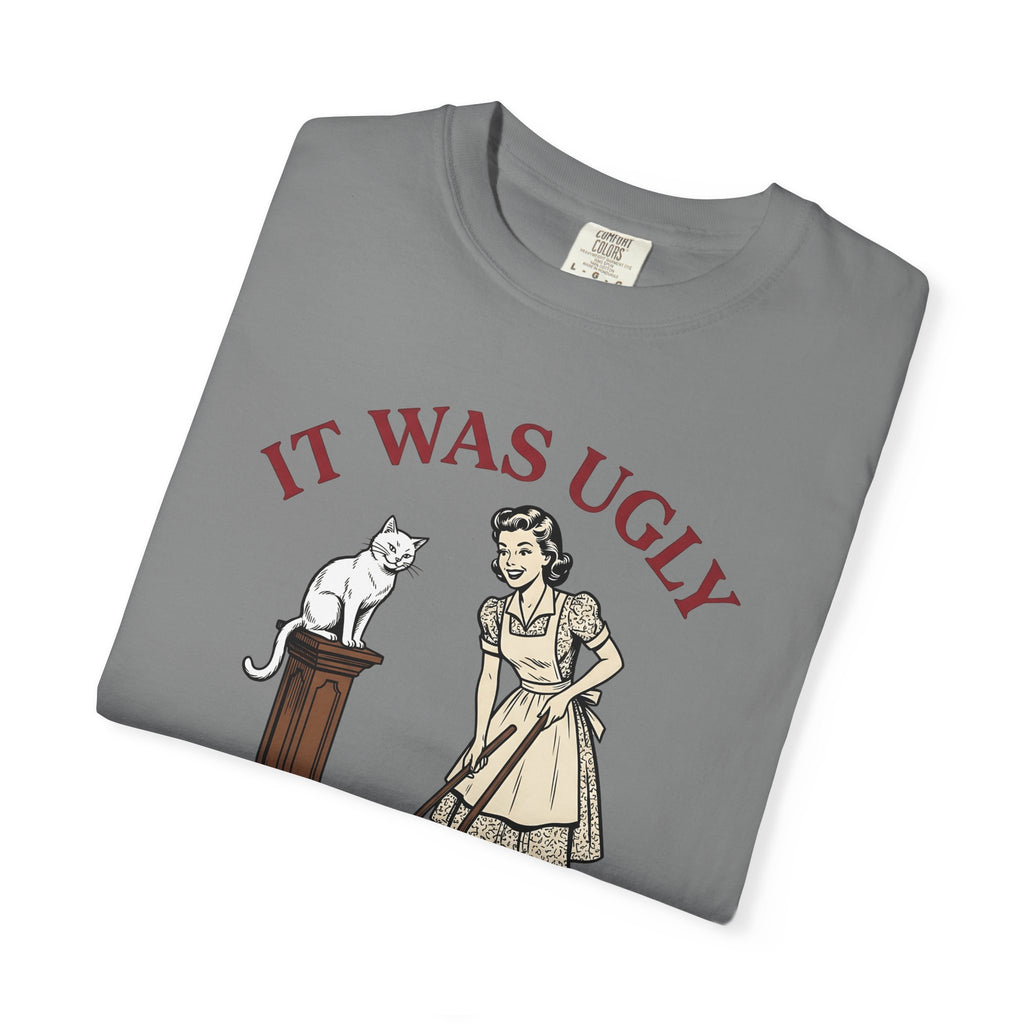Pussycat Antique Maid T-Shirt Cat Satire Gift Women Classic T-Shirt Kitty T-Shirt Feline Fan Vintage T-Shirt Parody Graphic Line Art Broken Urn
