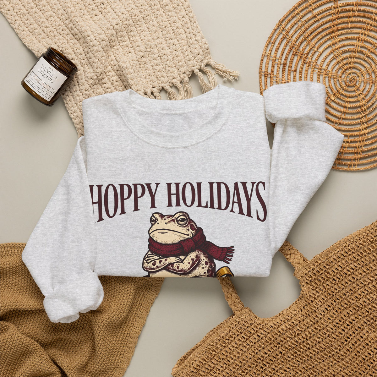 Frog Keepsake Sweatshirt Christmas Critters Gift Women Traditional Sweatshirt Toad Sweatshirt Xmas Fan Hand Drawn Sweatshirt Creature Graphic Outline Muffler