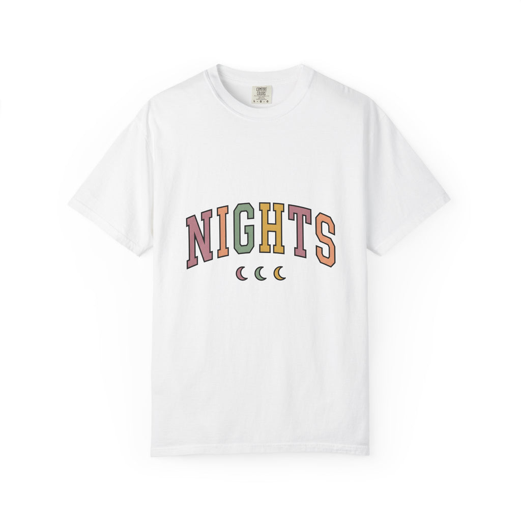 Varsity Lettering Design T-Shirt Nurses Graveyard Shift Gift Women Pale Hues T-Shirt Letterman T-Shirt Nursing Enthusiast Pastel T-Shirt Night