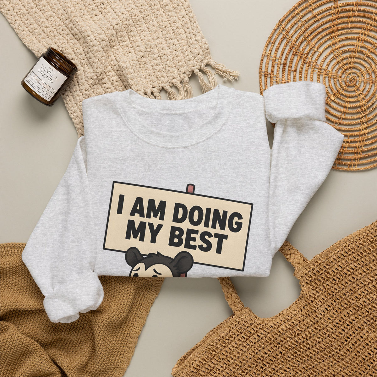Possum Drawing Sweatshirt Funny Creatures Gift Women Animated Sweatshirt Opossum Sweatshirt Humor Fan Cartoon Sweatshirt Animal Graphic Doodle Demonstration