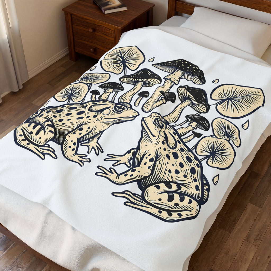 Frog Mushroom Blanket Boho Chic Nature Gift Women Boho Blanket Toadstool Blanket Bohemian Fan Hippie Blanket Environmental Graphic Vintage Raindrop