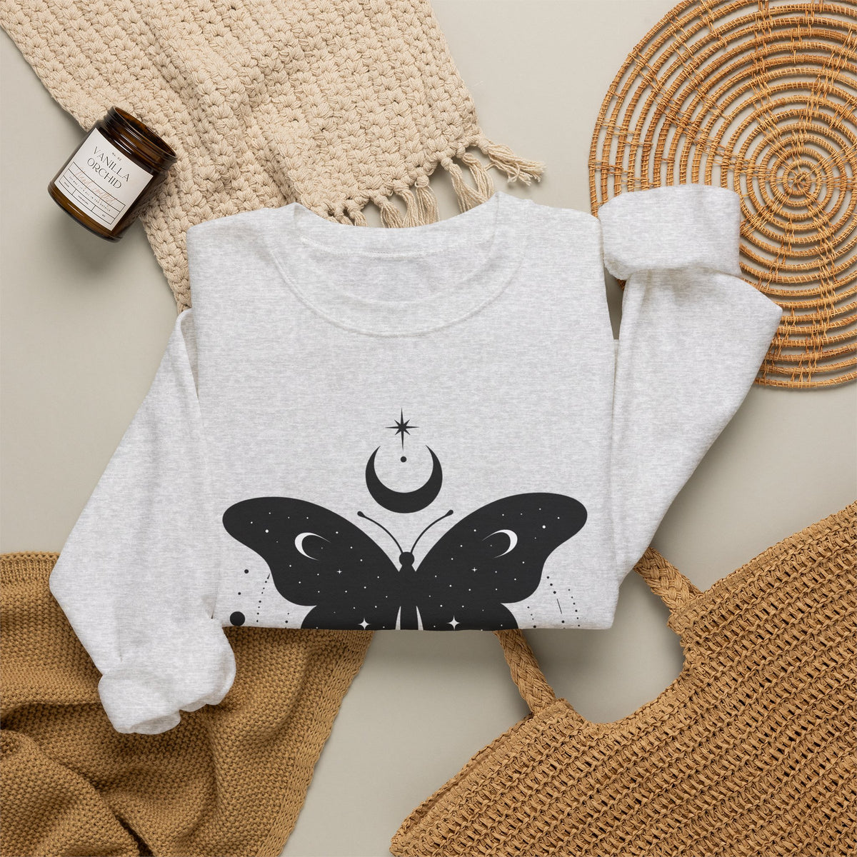 Butterfly Stone Sweatshirt Boho Chic Supernatural Gift Women Mystical Sweatshirt Rock Sweatshirt Bohemian Fan Magical Sweatshirt Occult Graphic Sleek Lunar