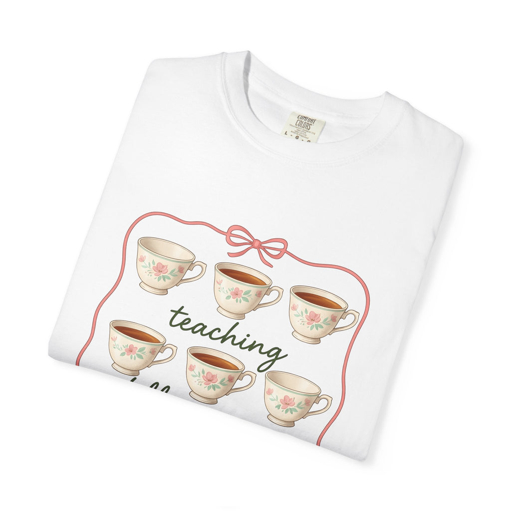 Floral Teacup T-Shirt Teachers Coffee Gift Women Vintage T-Shirt Teacup T-Shirt Educator Enthusiast Retro T-Shirt Caffeine Graphic Hand Drawn Bow
