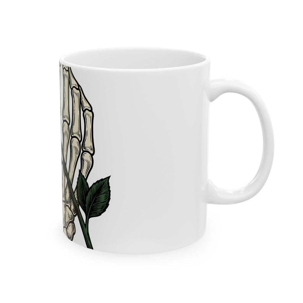 Skeleton Hand Mug Halloween Gothic Gift Women Tattoo Mug Bony Finger Mug Horror Fan Ink Mug Dark Graphic Vintage Rose Mug