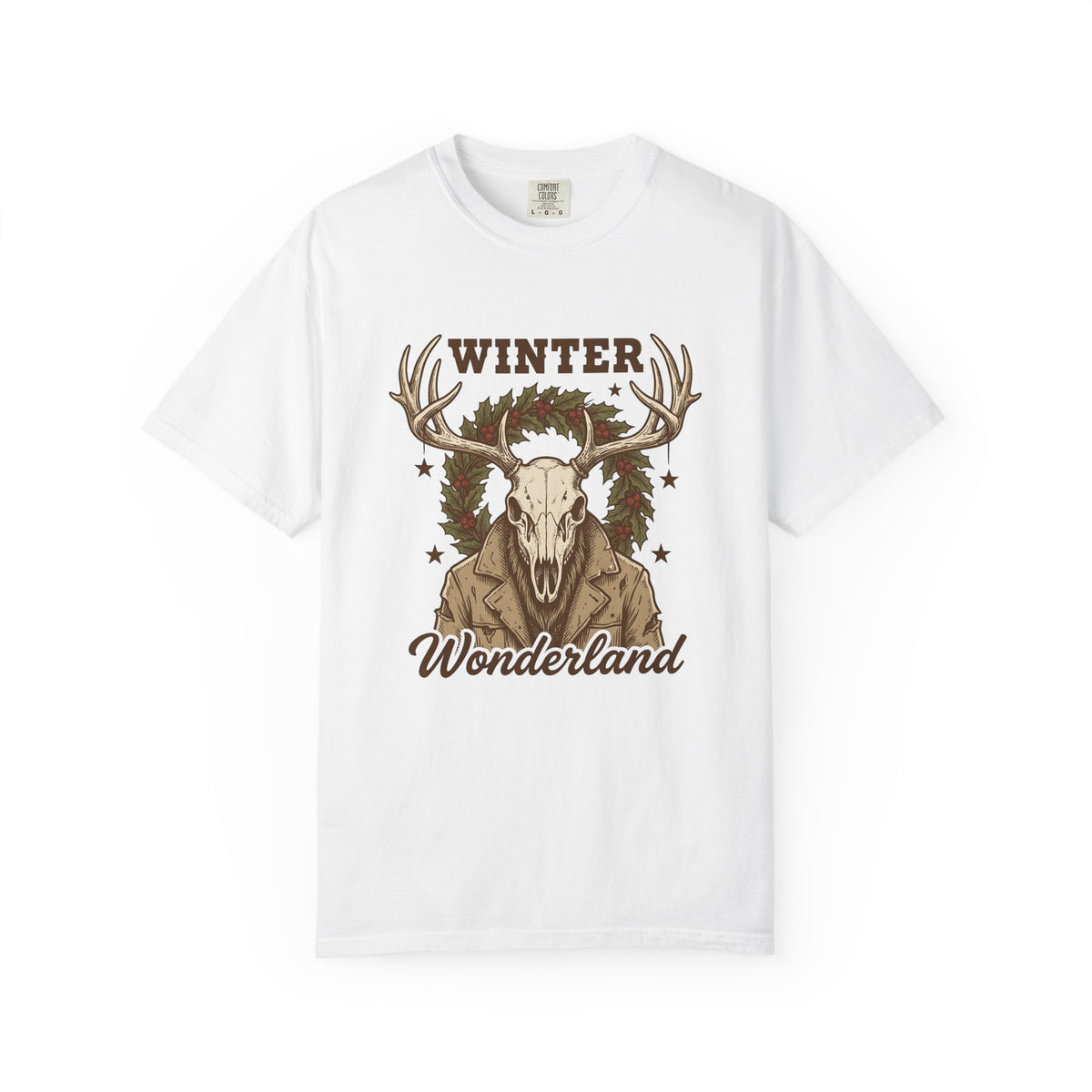 Antler Skull T-Shirt Christmas Frost Gift Women Throwback T-Shirt Deer Skull T-Shirt Xmas Fan Holiday T-Shirt Frosty Graphic Cartoon Pine Wreath