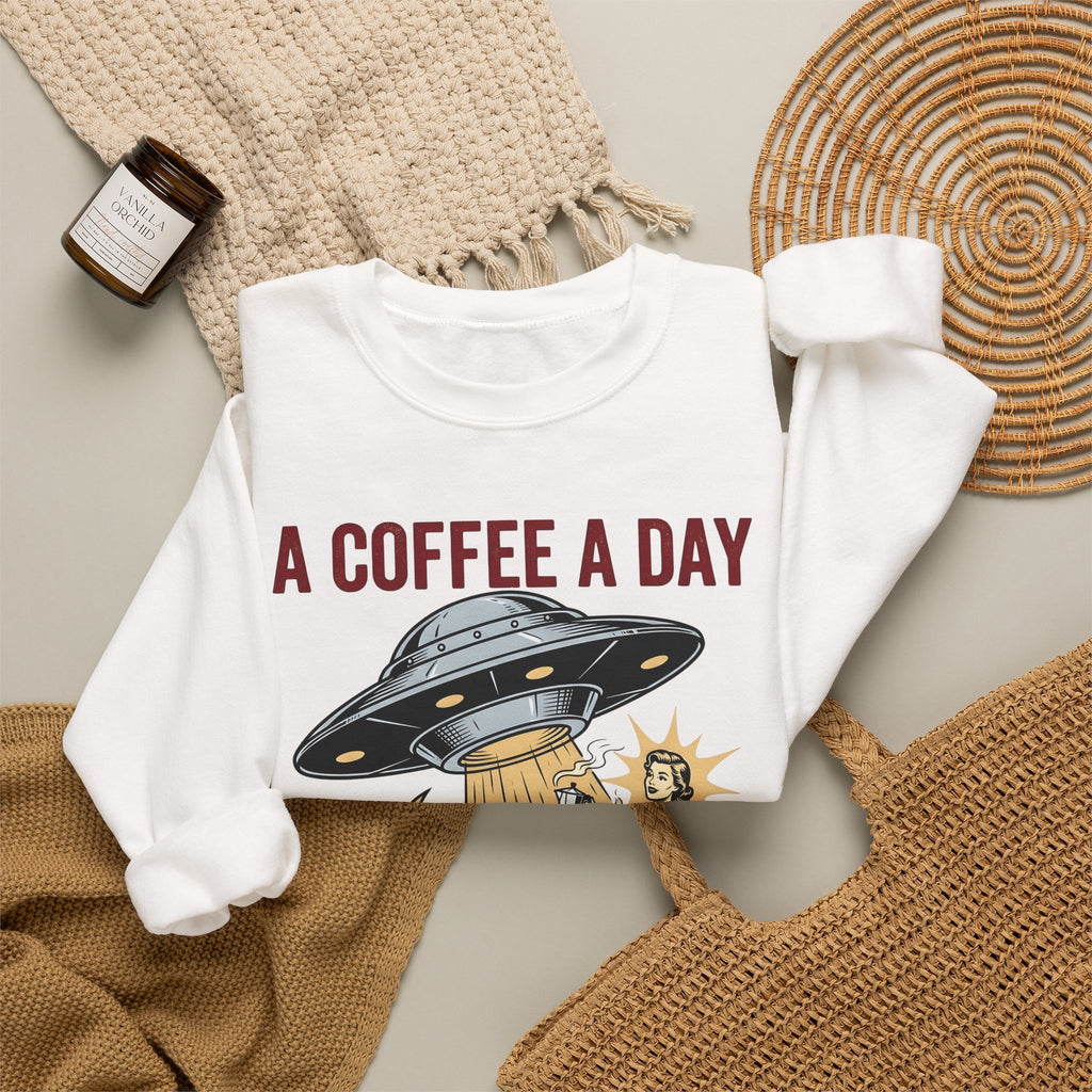 Ufo Coffee Woman Sweatshirt Coffee Alien Gift Women Retro Sweatshirt Alien Sweatshirt Coffee Fan Retro Sweatshirt Extraterrestrial Graphic Vintage Spaceship