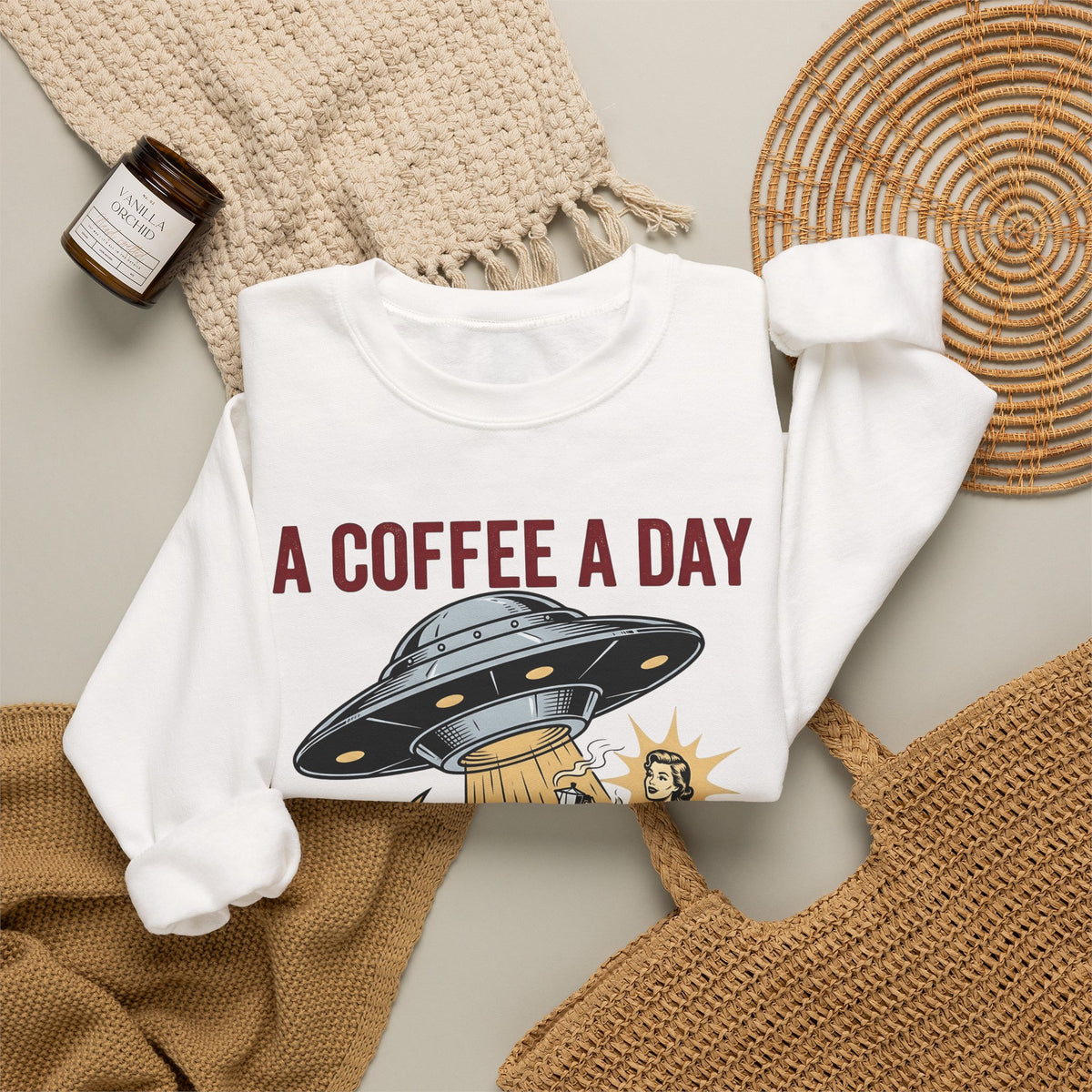 Ufo Coffee Woman Sweatshirt Coffee Alien Gift Women Retro Sweatshirt Alien Sweatshirt Coffee Fan Retro Sweatshirt Extraterrestrial Graphic Vintage Spaceship