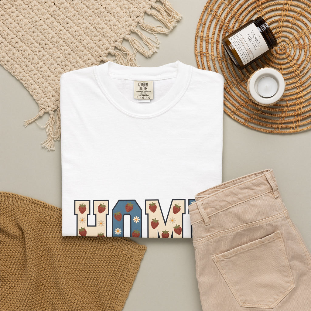 Strawberry Flower Lettering Farmhouse Farmhouse Gift Rustic Strawberry Typography Country Fan Rustic Chic T-Shirt