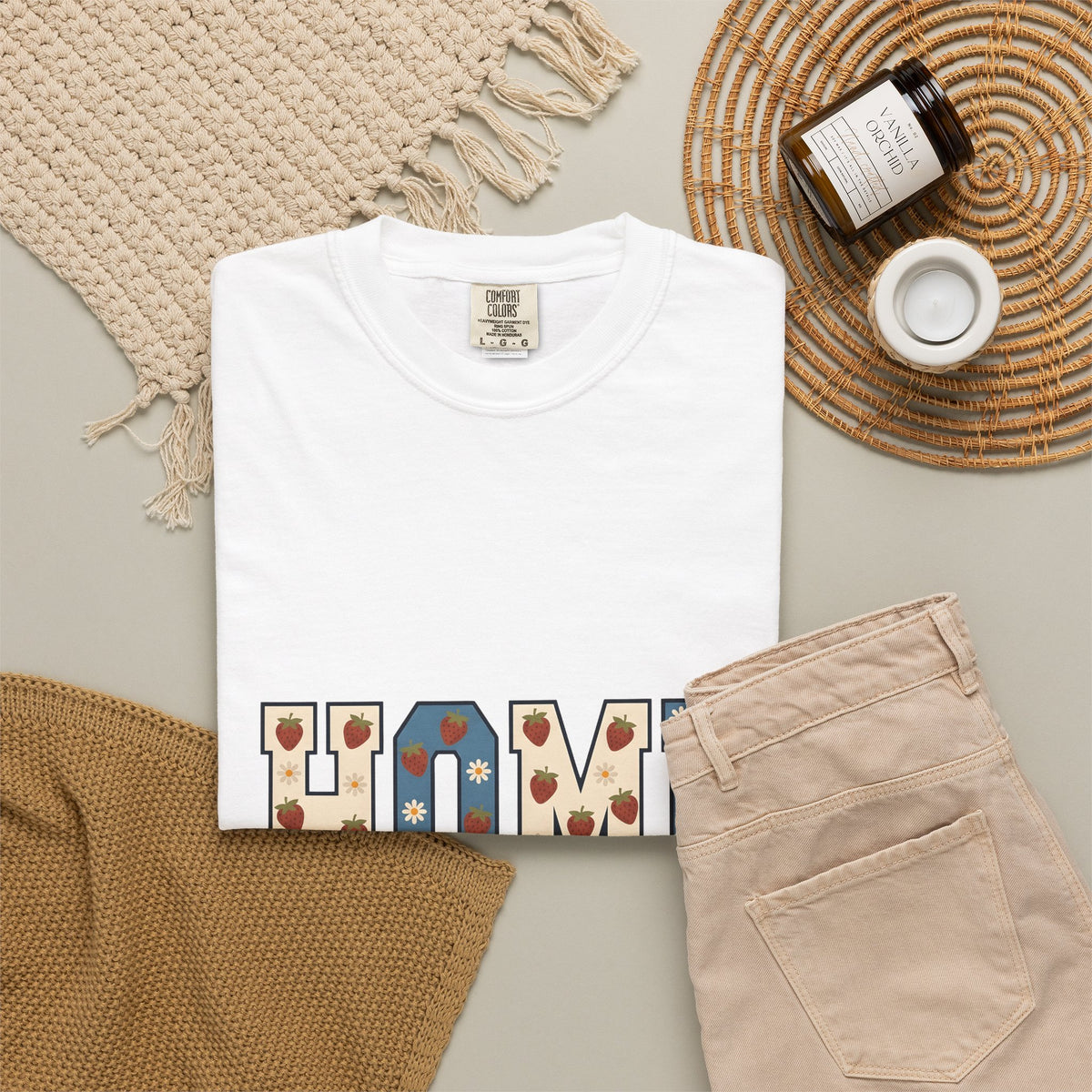 Strawberry Flower Lettering Farmhouse Farmhouse Gift Rustic Strawberry Typography Country Fan Rustic Chic T-Shirt