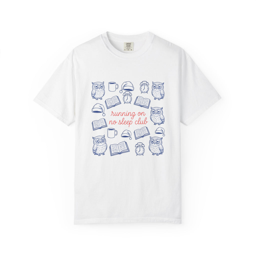 Sleepy Owl T-Shirt Mom Book Gift Women Hand Drawn T-Shirt Owl T-Shirt Mother Fan Owl T-Shirt Bibliophile Graphic Doodle Coffee T-Shirt T-Shirt