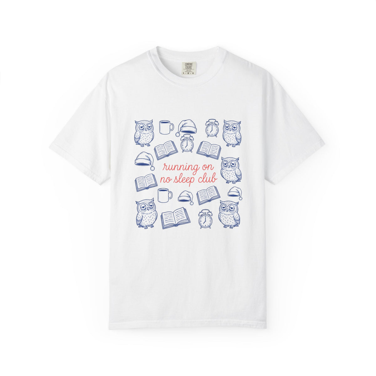 Sleepy Owl T-Shirt Mom Book Gift Women Hand Drawn T-Shirt Owl T-Shirt Mother Fan Owl T-Shirt Bibliophile Graphic Doodle Coffee T-Shirt T-Shirt