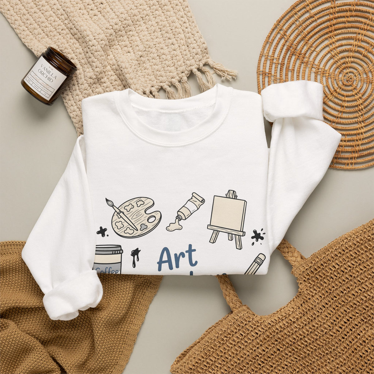 Painting Supplies Sweatshirt Teacher Study Gift Women Line Art Sweatshirt Art Materials Sweatshirt Educator Enthusiast Illustration Design Graphic Studying