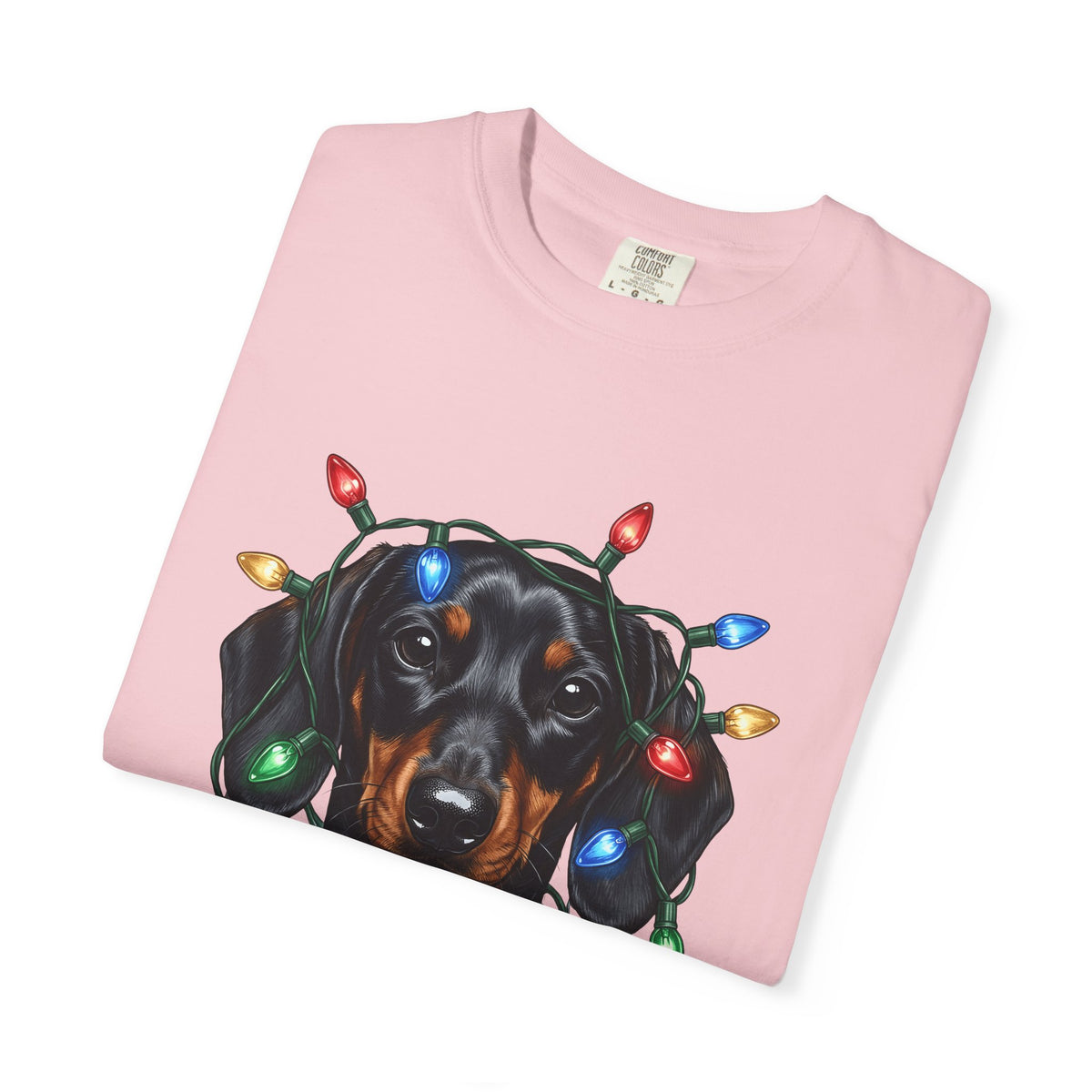 Dachshund Dog T-Shirt Dog Holiday Gift Women Realistic T-Shirt Wiener Dog T-Shirt Dog Fan Photorealistic T-Shirt Christmas Graphic Hand Drawn