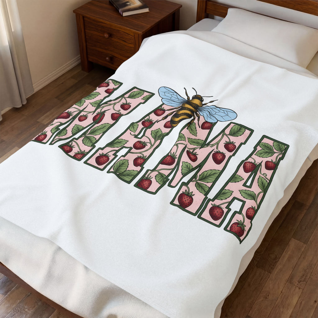 Honeybee Strawberry Art Blanket Moms Outdoors Gift Women Floral Blanket Bee Blanket Mom Fan Botanical Blanket Adventure Graphic Retro Foliage