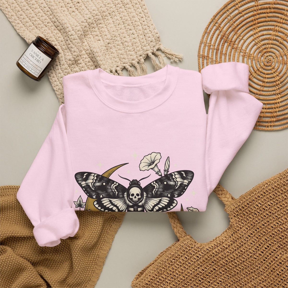 Skull Moth Sweatshirt Halloween Dark Gift Women Tribal Sweatshirt Deathshead Moth Sweatshirt Horror Fan Primitive Sweatshirt Gothic Graphic Retro Half Moon