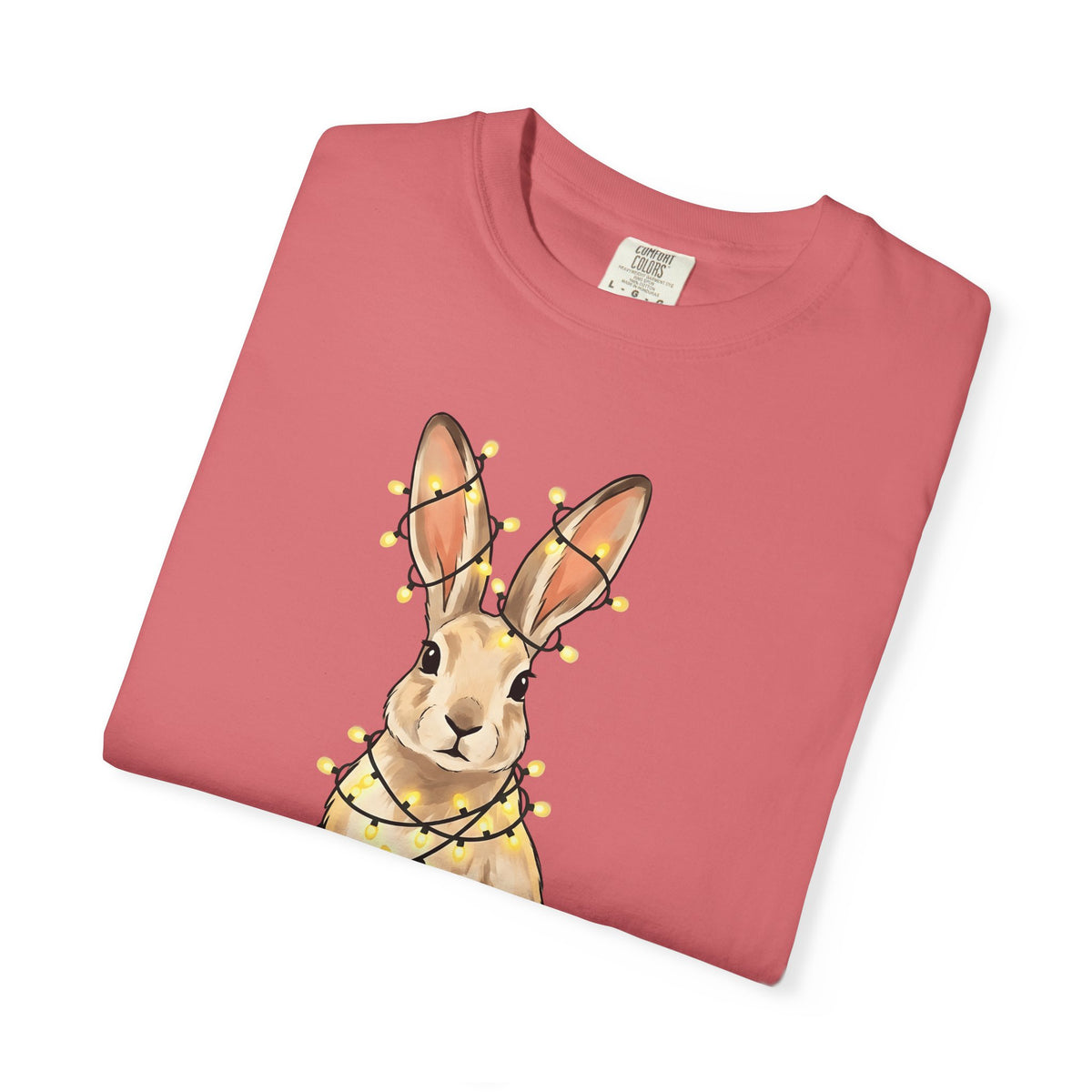 Bunny T-Shirt Animals Holiday Gift Women Cute T-Shirt Rabbit T-Shirt Pet Fan Cute T-Shirt Christmas Graphic Hand Drawn String Lights T-Shirt