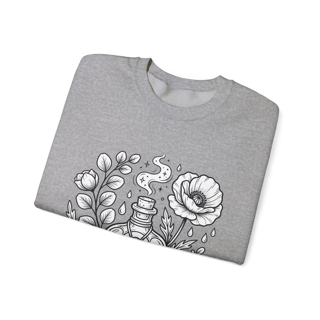 Magic Bottle Sweatshirt Halloween Spells Gift Women Sketch Sweatshirt Genie Bottle Sweatshirt Horror Fan Mystic Drawing Graphic Retro Flower Sweatshirt