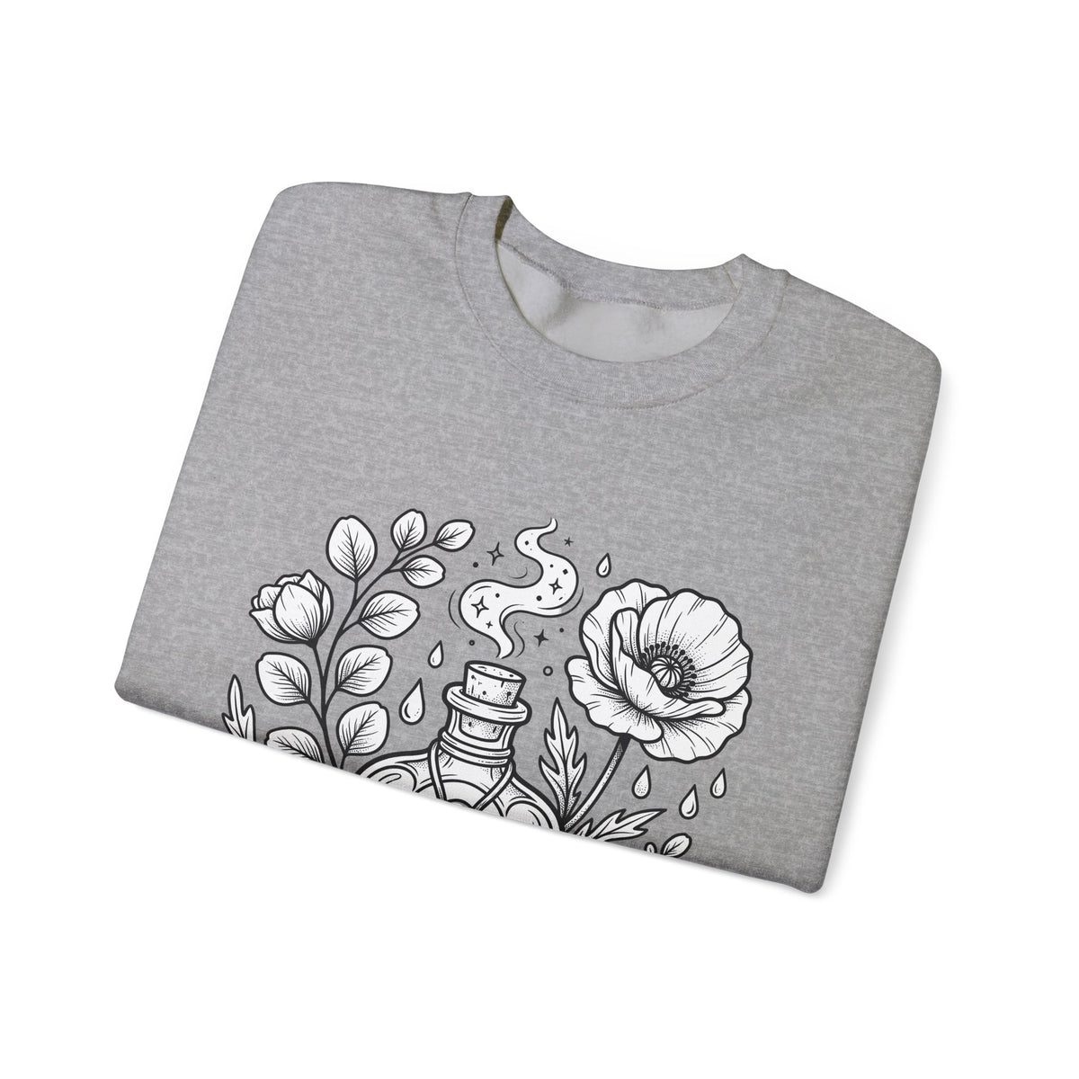 Magic Bottle Sweatshirt Halloween Spells Gift Women Sketch Sweatshirt Genie Bottle Sweatshirt Horror Fan Mystic Drawing Graphic Retro Flower Sweatshirt