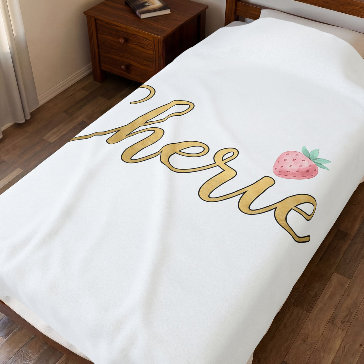 Strawberry Print Blanket Valentine's Day Affection Gift Women Cursive Blanket Fruit Blanket Valentine Fan Handwritten Blanket Love Graphic Pastel