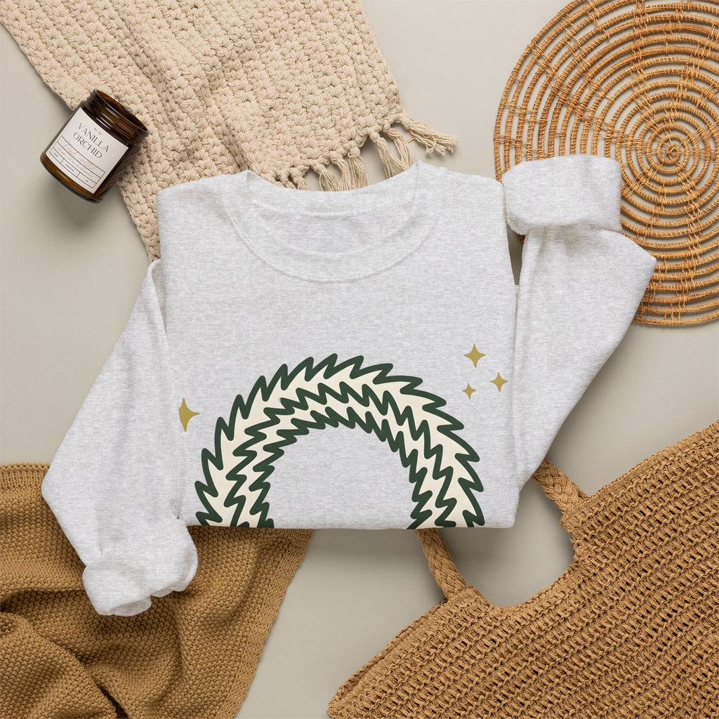 Holiday Wreath Sweatshirt Christmas Seasonal Gift Women Simple Sweatshirt Wreath Sweatshirt Xmas Fan Minimalist Sweatshirt Seasonal Graphic Sketch Red Ribbon