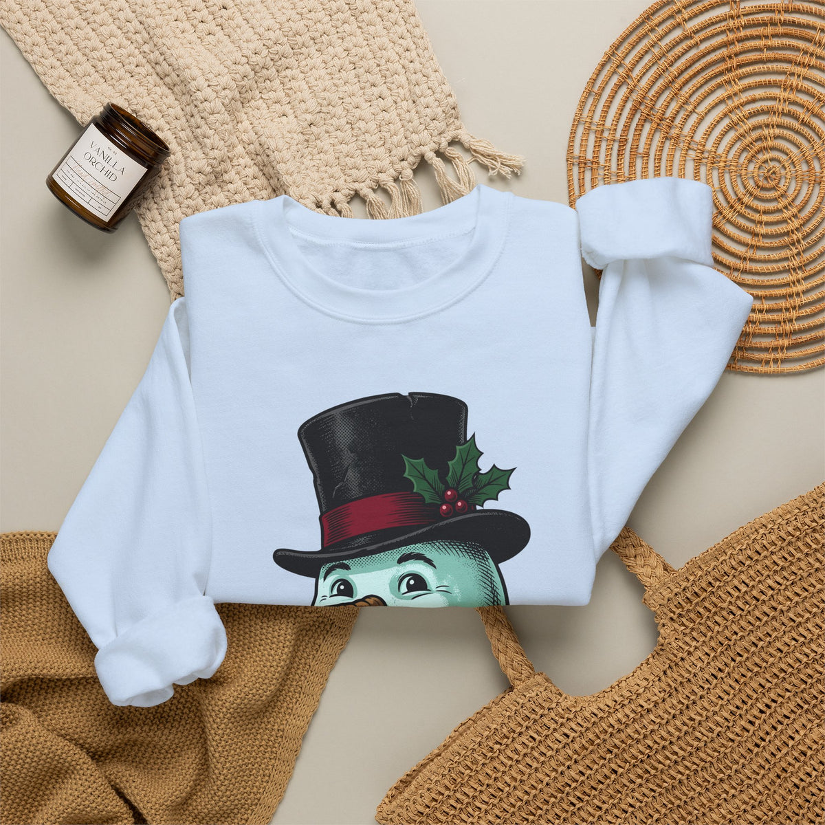 Snowman Christmas Event Gift Rustic Frosty Holiday Fan Country Party Nostalgic Tartan Scarf Sweatshirt