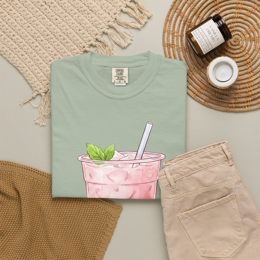 Strawberry Boba Tea T-Shirt Drinks Gastronomy Gift Women Gouache T-Shirt Boba Tea T-Shirt Beverage Fan Watercolor T-Shirt Foodie Graphic Clean Mint