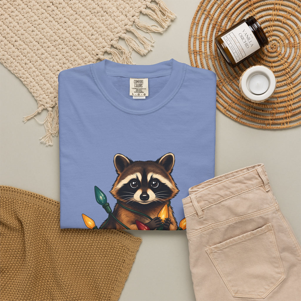 Raccoon Animals Seasonal Gift Playful Trash Panda Wildlife Fan Quirky Christmas Cartoon T-Shirt