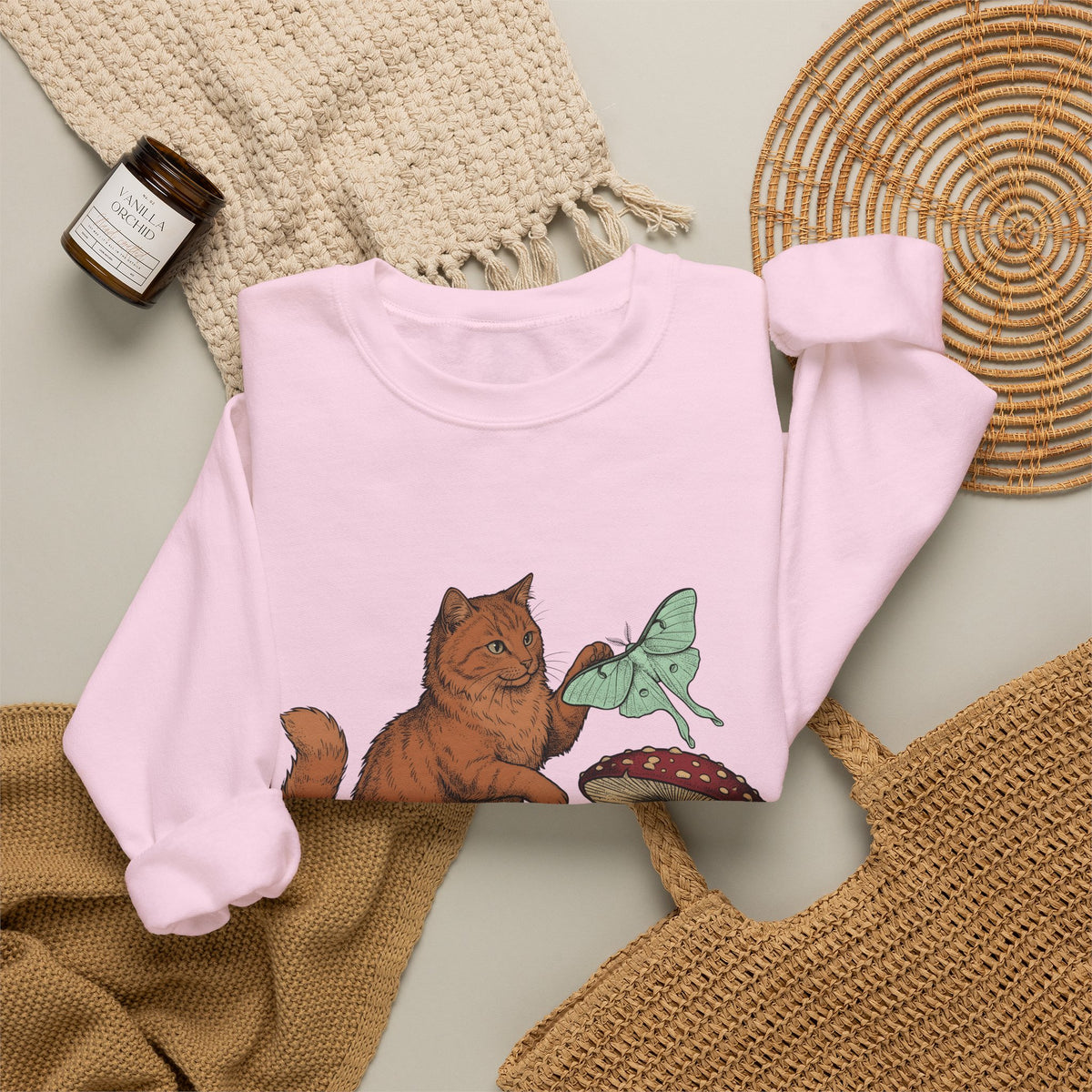 Kitty Toadstool Sweatshirt Cat Environment Gift Women Natural Sweatshirt Fungus T