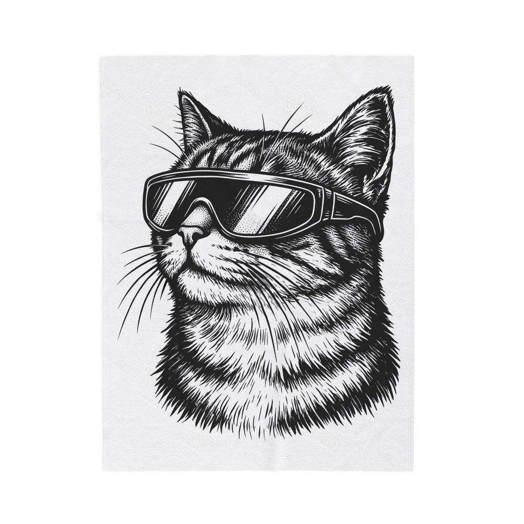 Cat Sunglasses Blanket Cat Animal Gift Women Ink Drawing Blanket Cool Cat Blanket Cat Fan Feline Blanket Creature Graphic Retro Eyewear Blanket