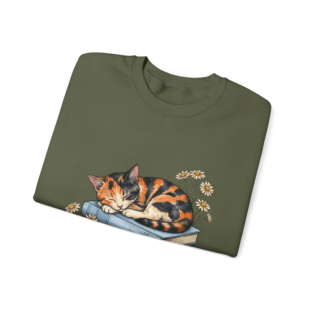 Calico Cat Sweatshirt Cat Floral Gift Women Hand Drawn Sweatshirt Kitten Sweatshirt Cat Fan Illustrated Graphic Vintage Books Sweatshirt