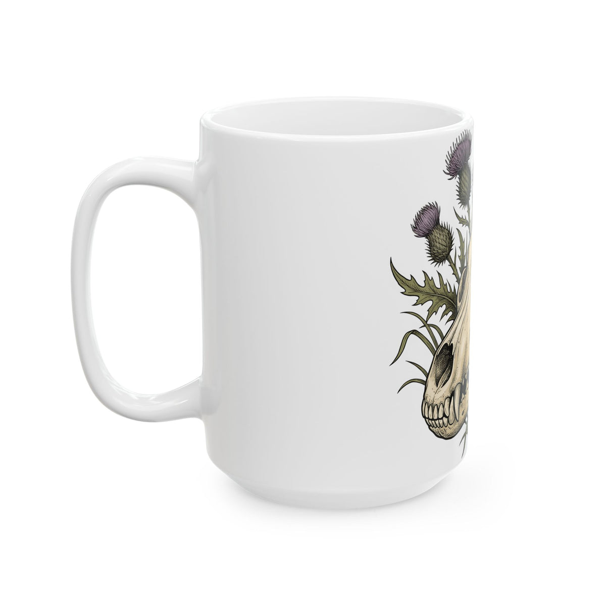 Animal Skull Mug Animals & Flowers Spooky Gift Women Sketch Mug Cranium Mug Wildlife Fan Illustration Graphic Mug Hand Drawn
