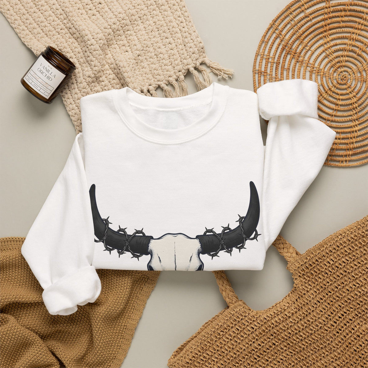 Bull Skull Sweatshirt Cowgirl Ranch Gift Women Western Sweatshirt Cow Skull Sweatshirt