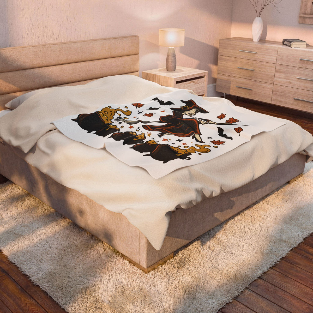 Witch Broomstick Blanket Halloween Spellcraft Gift Women Hand Drawn Blanket Broomstick Blanket Horror Fan Hand Drawn Blanket Magical Graphic Old