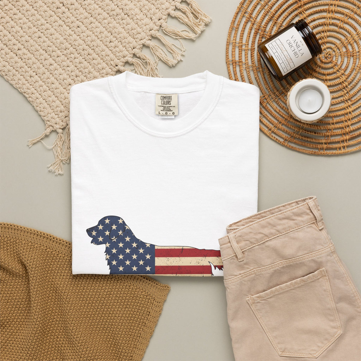 Golden Retriever America Canine Gift Sketch Retriever Patriot Fan Dog Drawing Cartoon American T-Shirt