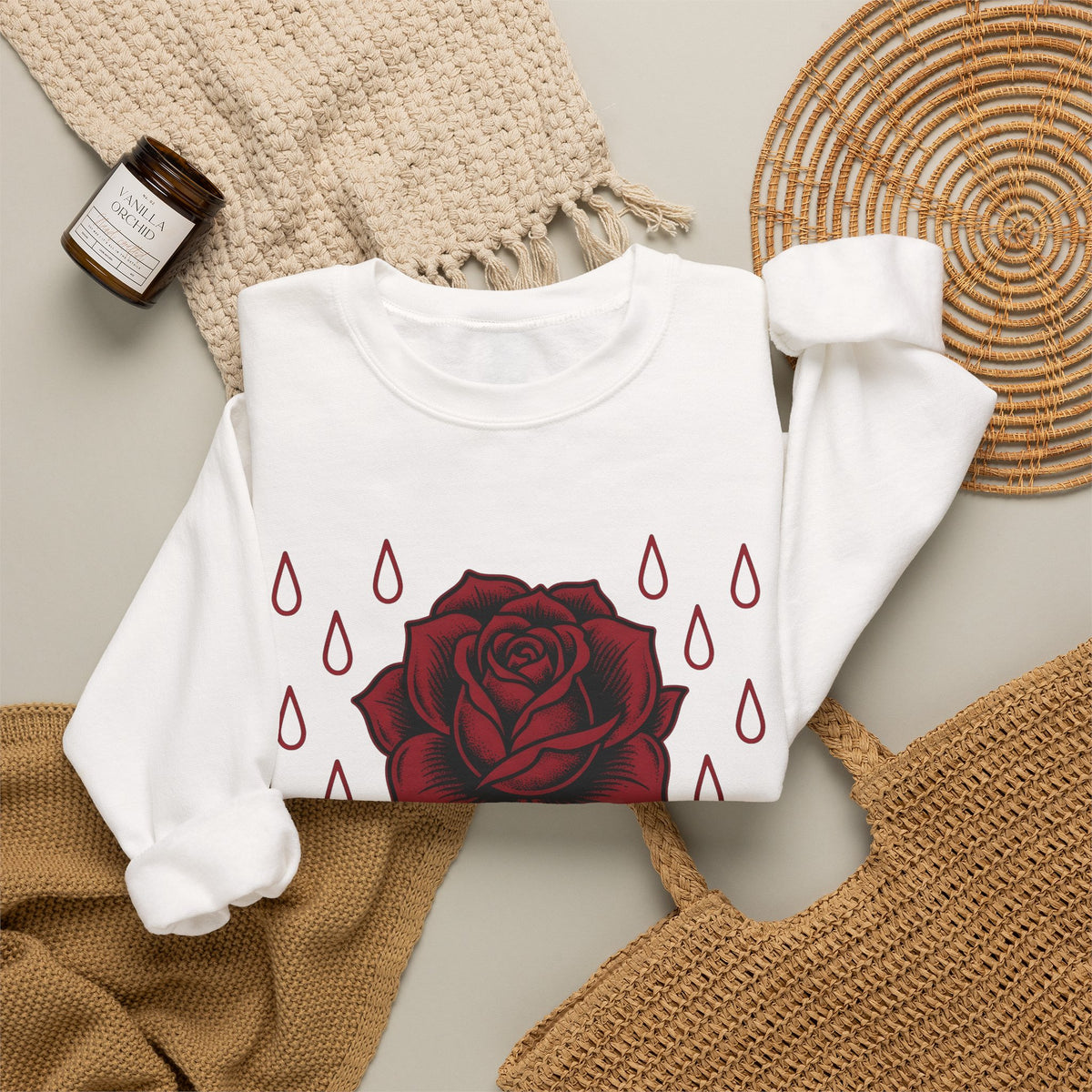 Rose Flower Cowgirl Floral Gift Tattoo Flower Rodeo Fan Ink Floral Vintage Raindrops Sweatshirt